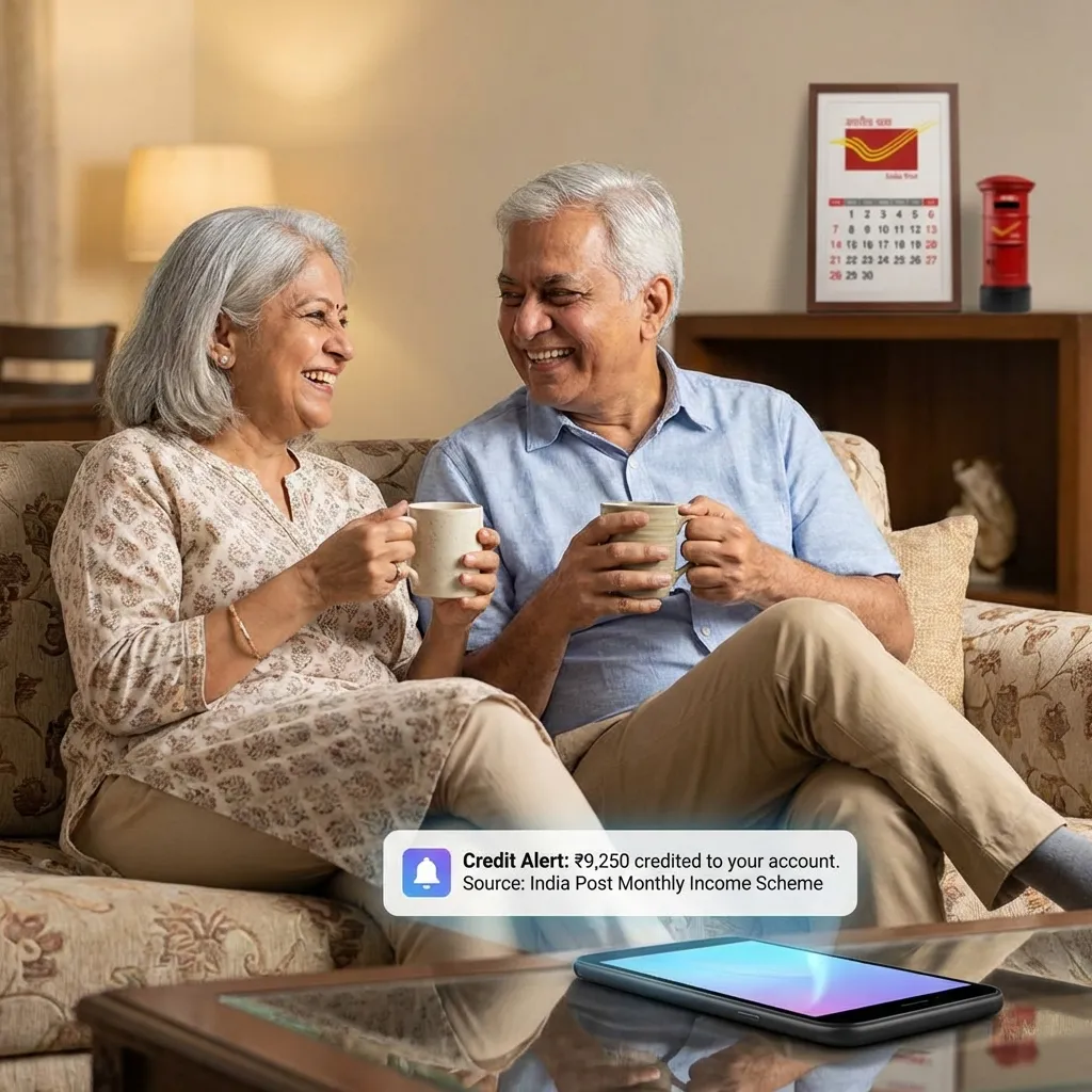 Happy retired couple enjoying monthly income from Post Office